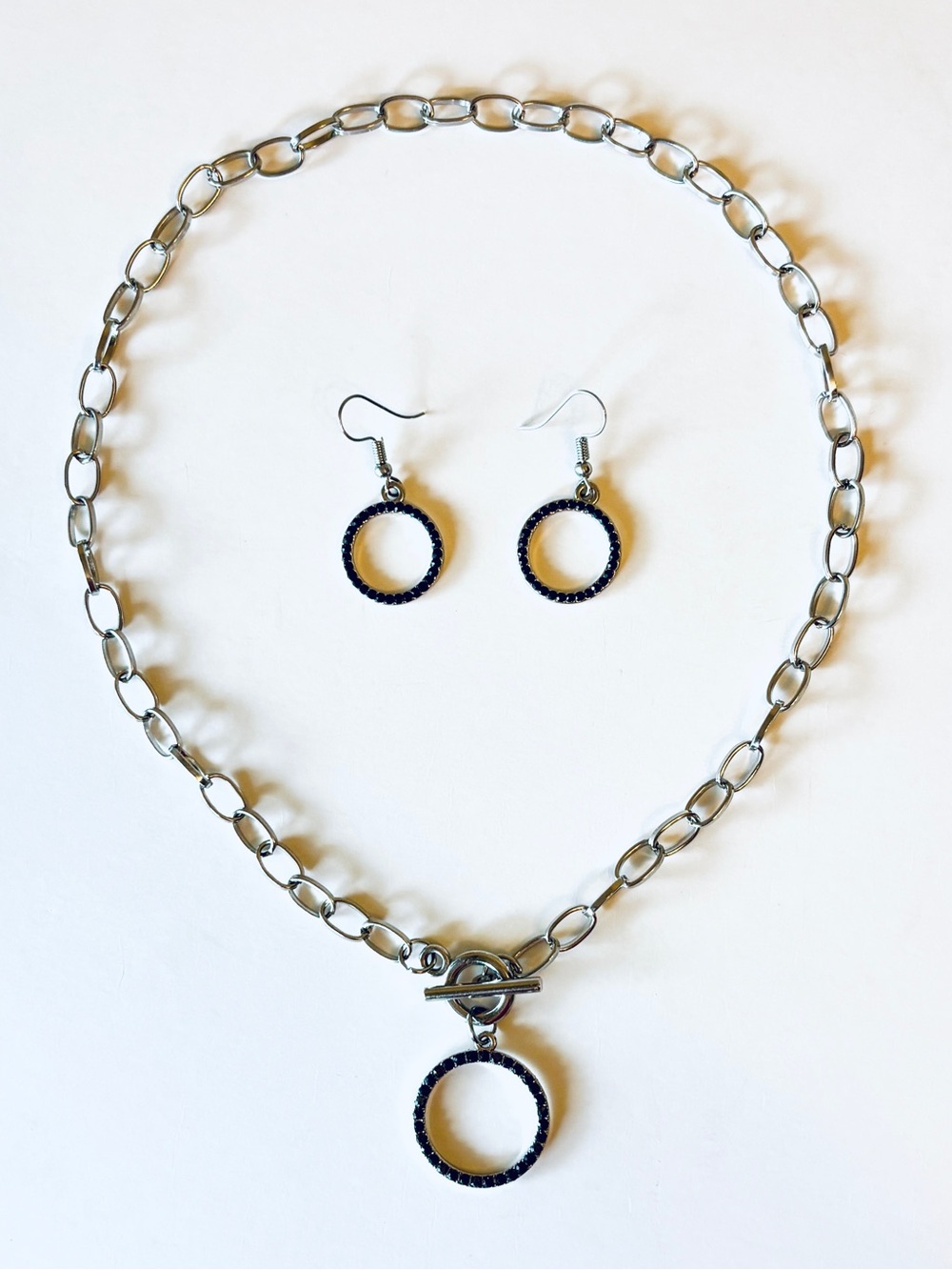 Black/Navy Toggle Necklace & Earrings